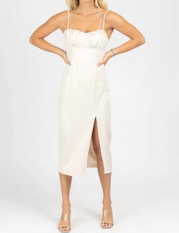 Women's Cozy Clothes Flowing Silhouette Shirred Bust Midi Dress In Off White