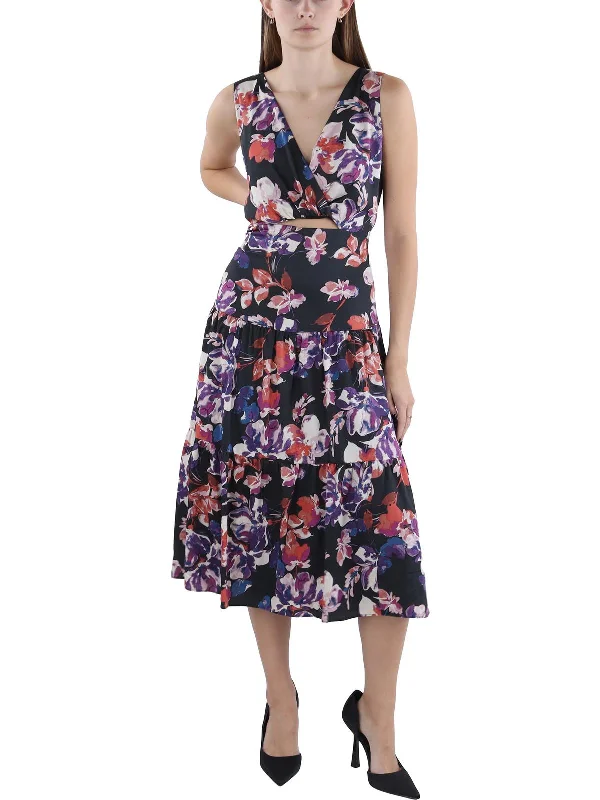 Women's High-End Clothing Feminine Charm Womens Twist-Front Floral Fit & Flare Dress