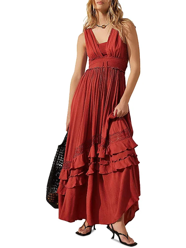 Comfortable Lounge Clothing Romantic Detailing Womens Tiered Drawstring Maxi Dress