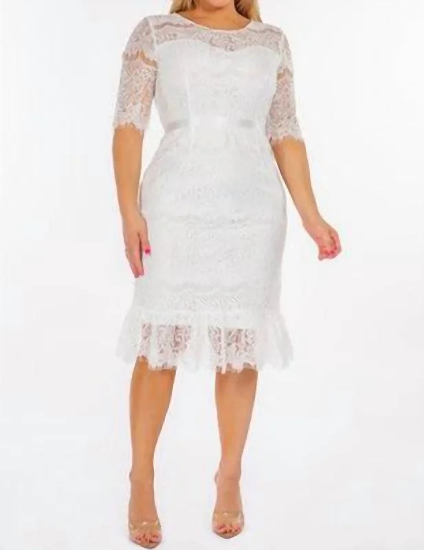 Women's Charming Outfit For Events Timeless Elegant Lace Midi Dress In White