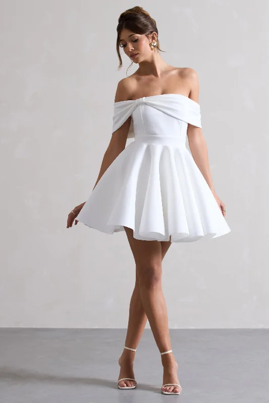 Women's Plus-Size Outfit Feminine Soft - Hued Styles Snowfall | White Bardot Bow Skater Mini Dress