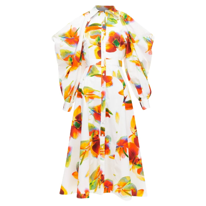 Women's Chic Outfit Big Savings on Rustic Countryside Styles Alexander McQueen Solarised Orchid floral slash shoulder dress