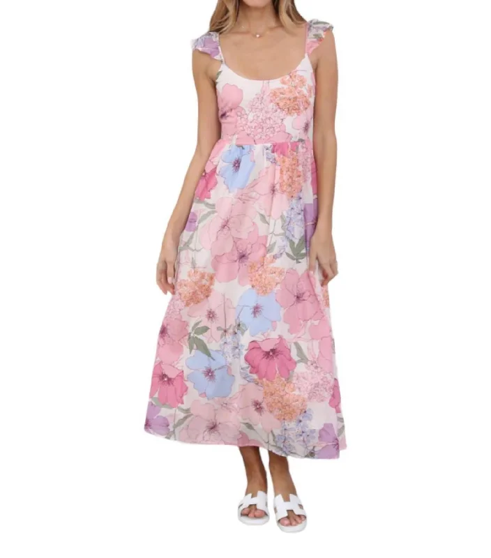 Women's Garments Subtle Sophistication Flutter Cap Sleeve Maxi Dress In Pink Floral