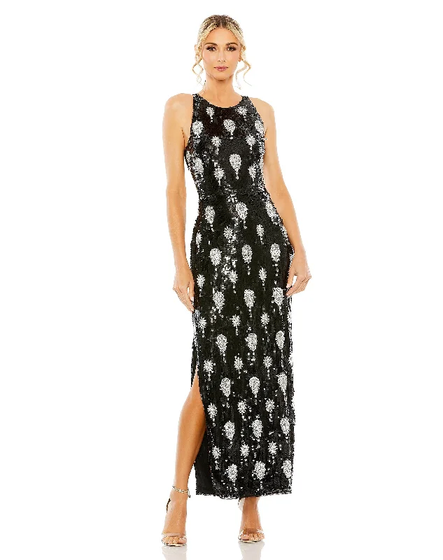 Formal Attire For Women Bohemian Vibe Overlay Sequin Floral Detail Gown