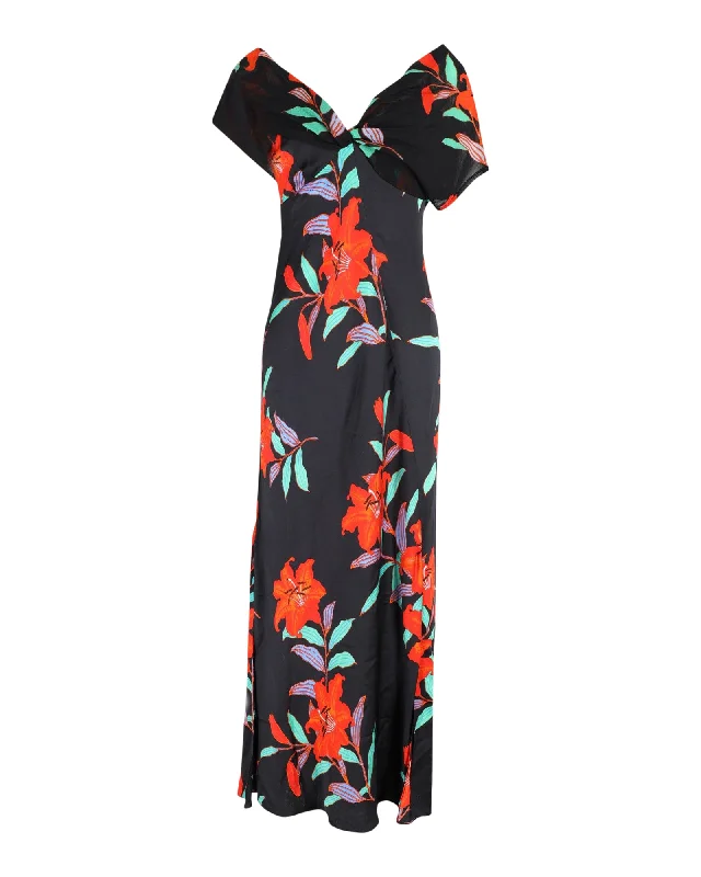 Women's Holiday Attire Feminine Soft - Hued Styles Diane Von Furstenberg Maxi Dress in Floral Printed Silk