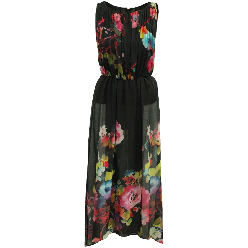 Women's Transitional Attire Seasonal Trend Alice + Olivia Aron Floral-Print Maxi Dress in Black Polyester