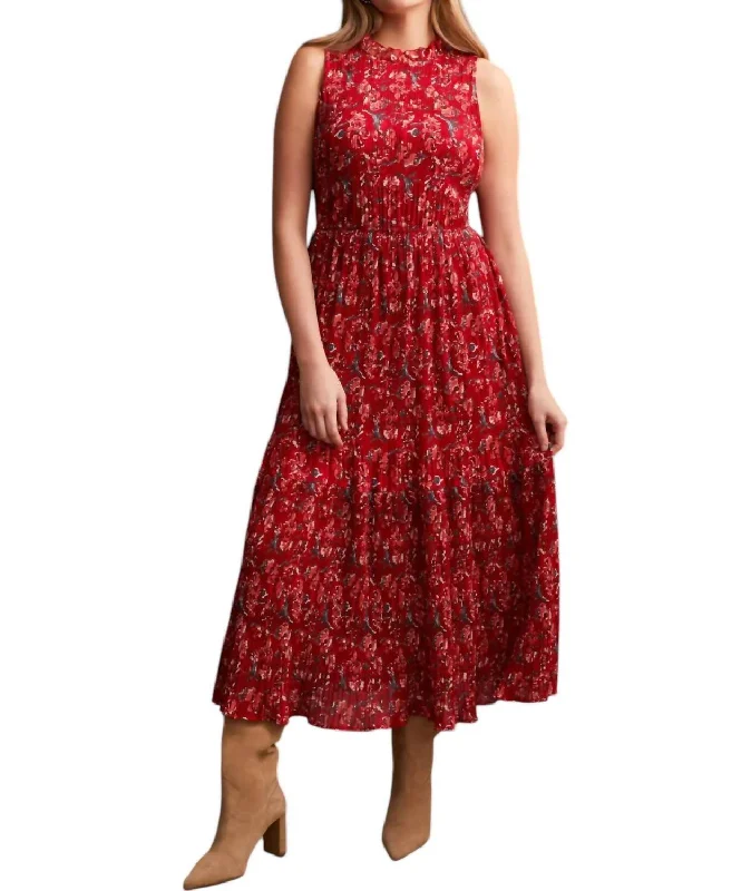 Women's Clothes And Apparel Feminine Allure Printed Plisse Halter Maxi Dress In Red