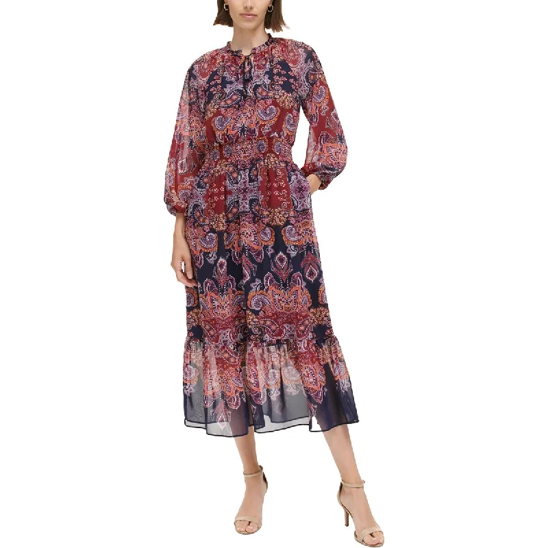 Stylish Women's Apparel Bold Silhouette Womens Floral Smocked Midi Dress