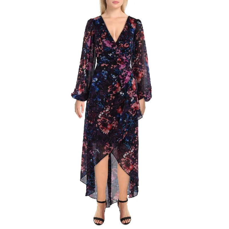 Affordable Women's Apparel Elegant Details Womens Chiffon Floral Print Midi Dress