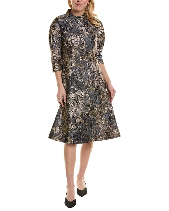 Women's Holiday Clothing Vintage Charm Teri Jon by Rickie Freeman Metallic Jacquard Midi Dress