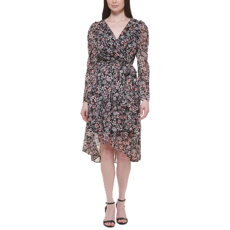 Women's Clothing Apparel Sets Seasonal Trend Petites Womens Chiffon Floral Midi Dress