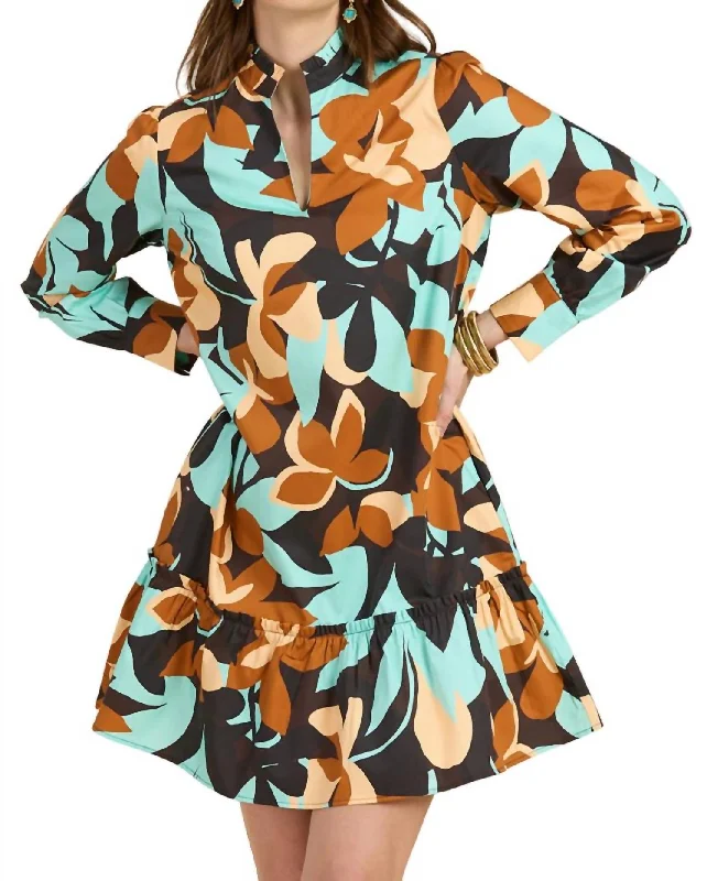 Women's Tops And Clothing Graceful Cut Lelah Cotton Dress In Butterscotch Floral