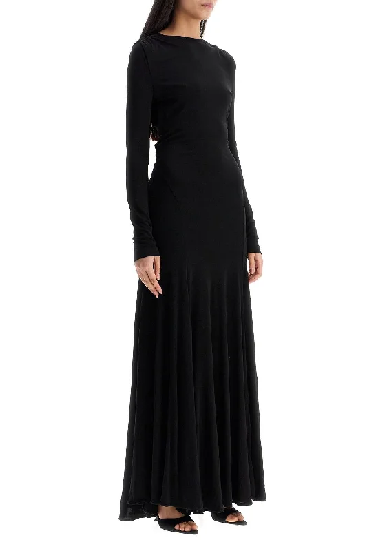 Women's Chic Apparel Vintage Charm Christopher Esber Long Black Viscose Maxi Dress With Copper And Stone Decoration