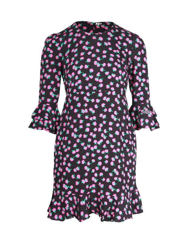 Women's Trendy Garments Alluring Design Diane Von Furstenberg Floral-Print 3/4 Sleeve Mini Dress in Black Viscose