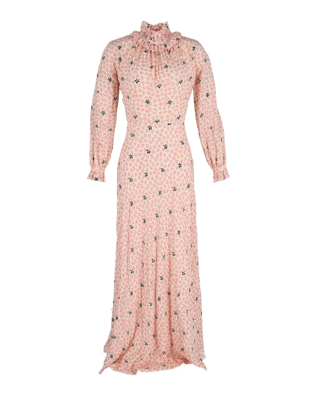 Women's Outdoor Attire Romantic Detailing Vilshenko Eleanora Maxi Dress in Peach Floral Print Silk