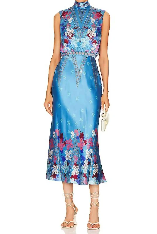 Women's High-Fashion Outfit Early Access to Art Deco Styles Sale Fleur Midi Dress In Sky