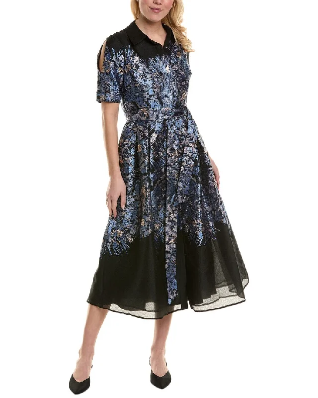 Timeless Women's Clothing Bohemian Vibe Teri Jon by Rickie Freeman Metallic Jacquard Midi Dress