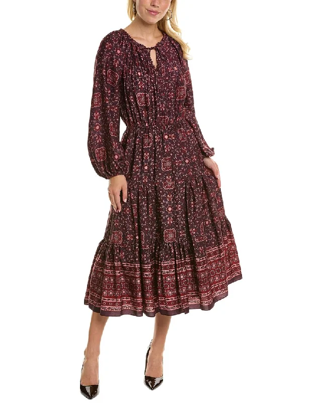 Women's Activewear Attire Effortless Style Kobi Halperin Andrea Printed Peasant Midi Dress