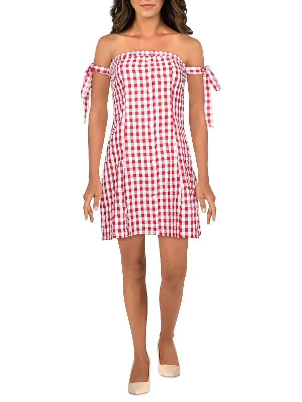 Elegant Women's Evening Garments Let Her Go Womens Gingham Tie Shoulder Mini Dress