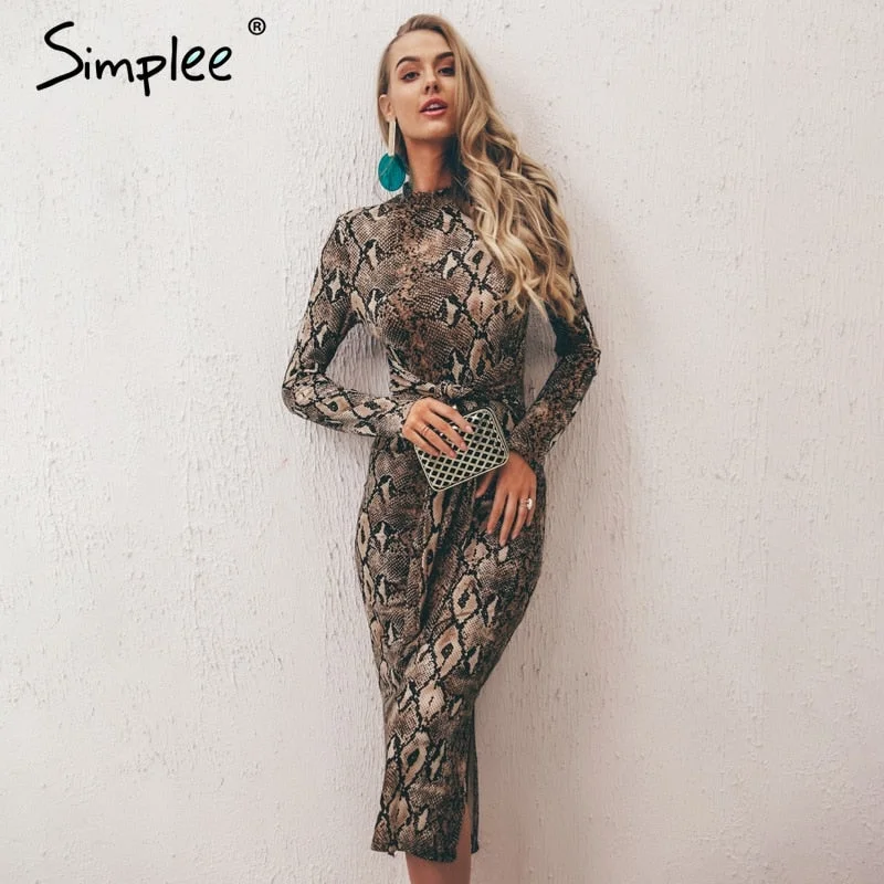 Modern Women's Outfit Charming Silhouette WILUXE Sexy leopard print women long dresss  Autumn long sleeve sashes bodycon stretch dresses Elegant party female vesitidos