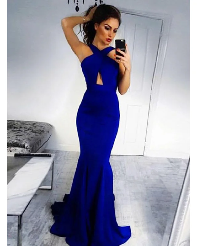 Fashionable Women's Clothes Mid - Week Surprise Halter Royal Blue women Fishtail  Prom Dresses Evening Long Gown LP3330