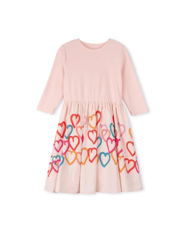 Women's Charming Outfit For Events Romantic Detailing T-Shirt Dress With Printed Hearts