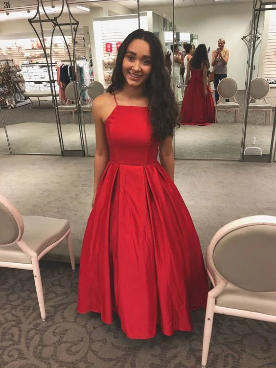 Women's Classic Attire Feminine Elegance Red Sleeveless A-Line Prom Dresses Simple Evening Dresses Y776