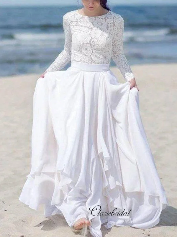 Women's Elegant Formal Outfit Limited Quantities Long Sleeves Beach Wedding Dresses, Fashion Lace Wedding Dresses, Bridal Gowns