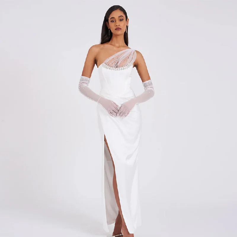 Women's Fashionable Clothing Sets Feminine Grace One Shoulder Sleeveless Slit Maxi Bandage Dress PP23281