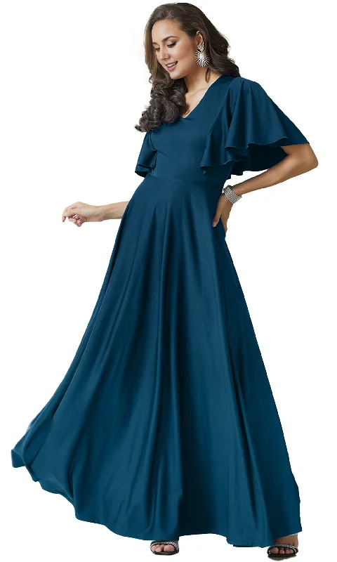 Casual Chic Clothing For Women Feminine Allure Formal Wear Dresses Bridesmaid Dresses A Line V Neck Flutter Sleeve Long Elegant Wedding Guest Dresses