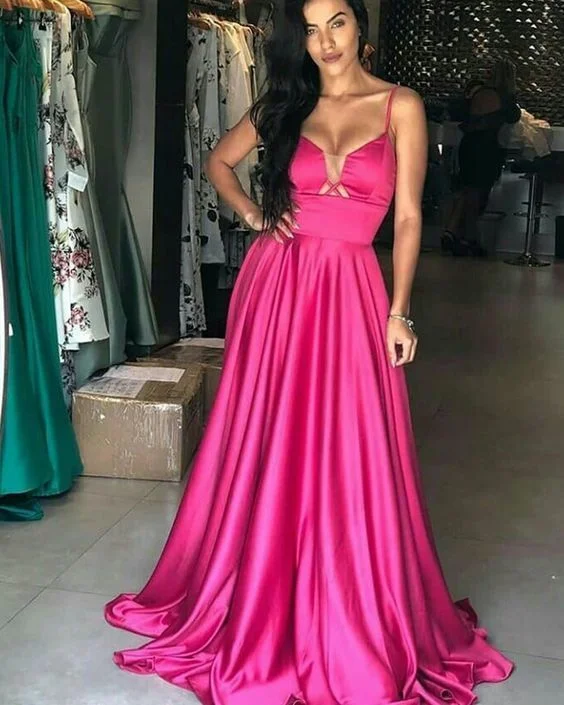 Chic Women's Attire Big Savings on Rustic Countryside Styles spagehtti straps satin prom dress, simple satin formal dress    cg13670