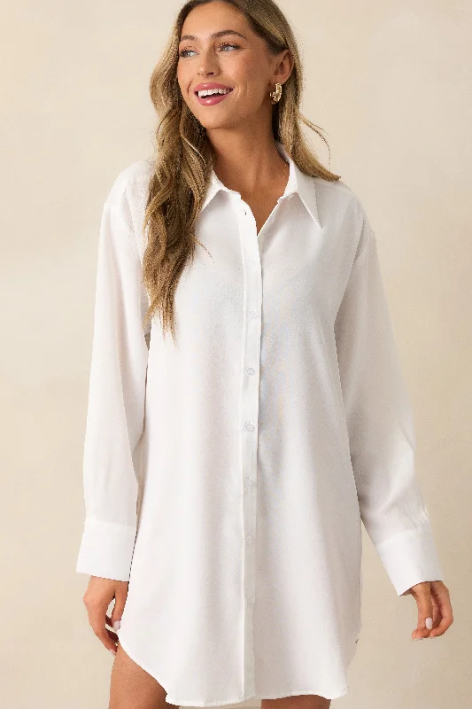 Women's Clothing Outfit Set Romantic Flair My Everything White Button Front Shirt Dress