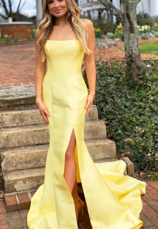 Affordable Fashion Clothing For Women Artful Design Simple yellow satin long prom dress yellow evening dress   cg13786