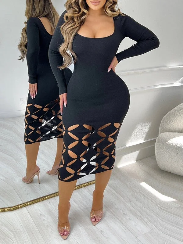 Women's Clothing Sets Effortless Comfort Motionkiller Solid Cutout Bodycon Dress