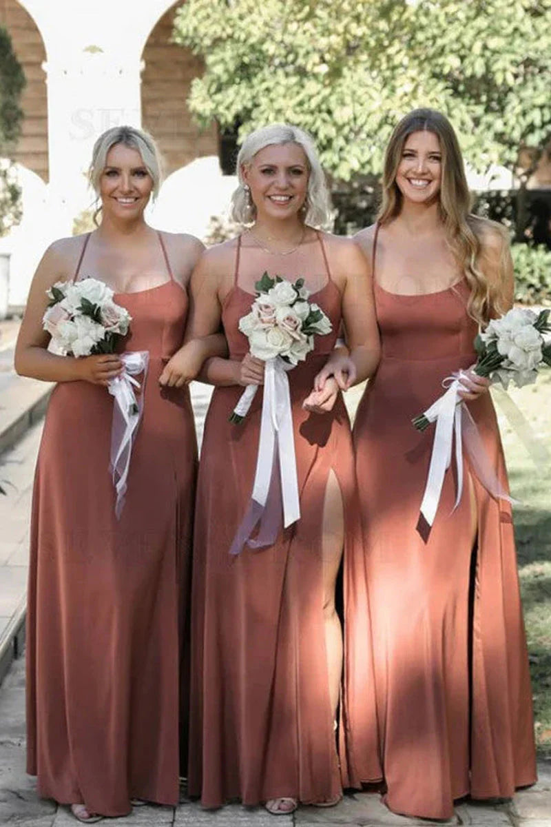 Women's Tailored Outfit Big Savings on Rustic Countryside Styles Simple Criss-Cross Straps Back Dusty Rose Bridesmaid Dress