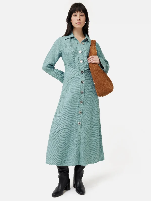 Women's Urban Clothing Casual Elegance Textured Midi Shirt Dress | Blue