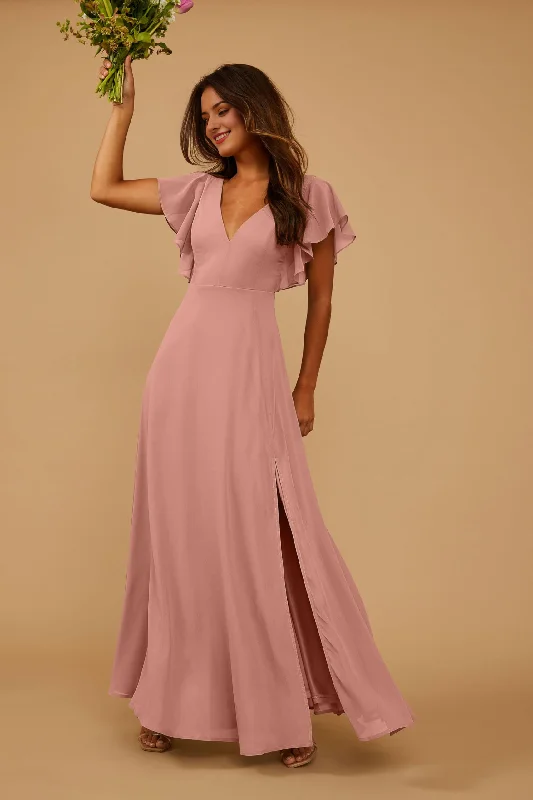 Women's High-End Clothing Vintage Charm Prom Dress Short Sleeve Bridesmaid Dresses Side Fork Chiffon Long Evening Elegant Temperament Wedding Guest Dresses Formal Wear Dresses