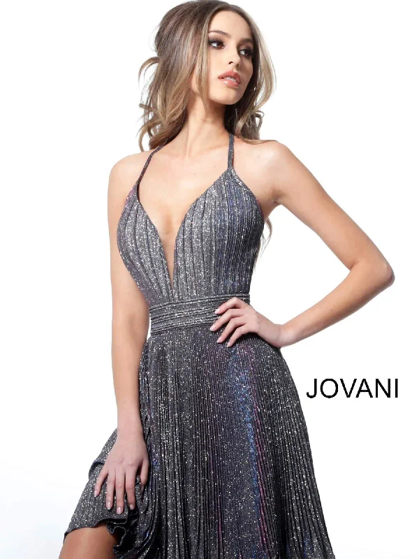 Women's Holiday Outfit Polished Finish Jovani 2087 Halter Strap Cocktail Dress Prom