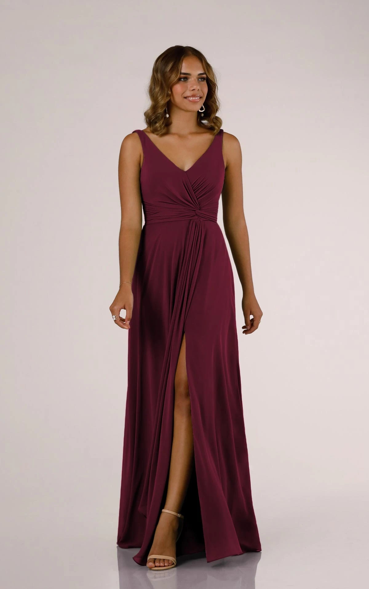 Women's Charming Outfit For Events Modern Glamour V-Neckline Wrapped Bridesmaid Dress with Skirt Slit