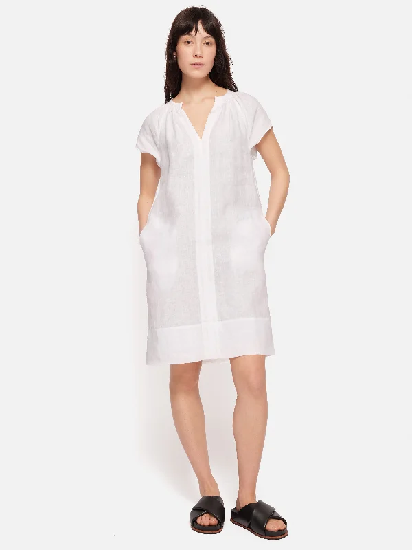 Women's Plus-Size Casual Outfit Luxury Style Linen Smocked T-shirt Dress | White