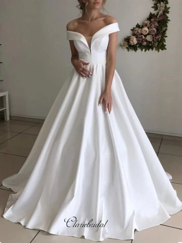 Casual Attire For Women Big Savings on Rustic Countryside Styles Simple Off Shoulder Wedding Dresses, Cheap A-line Wedding Dresses