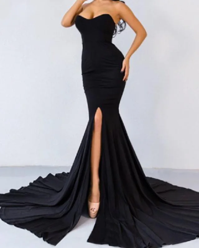 Luxury Women's Clothes Romantic Flair Backless Sexy Sweetheart Long Evening Formal Gown women Prom Dresses