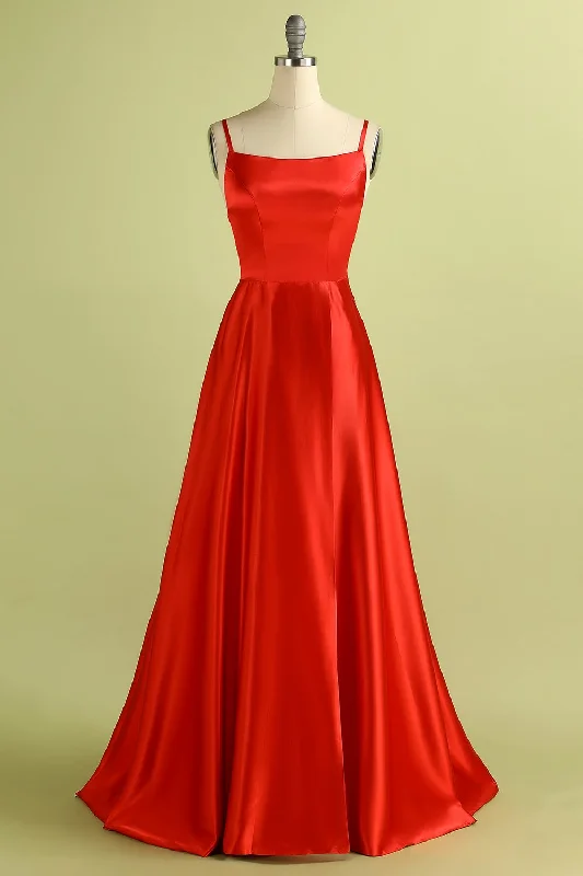 Women's Comfortable Clothes For Weekends Refined Simplicity Red Backless Satin Dress prom dresses    cg14486