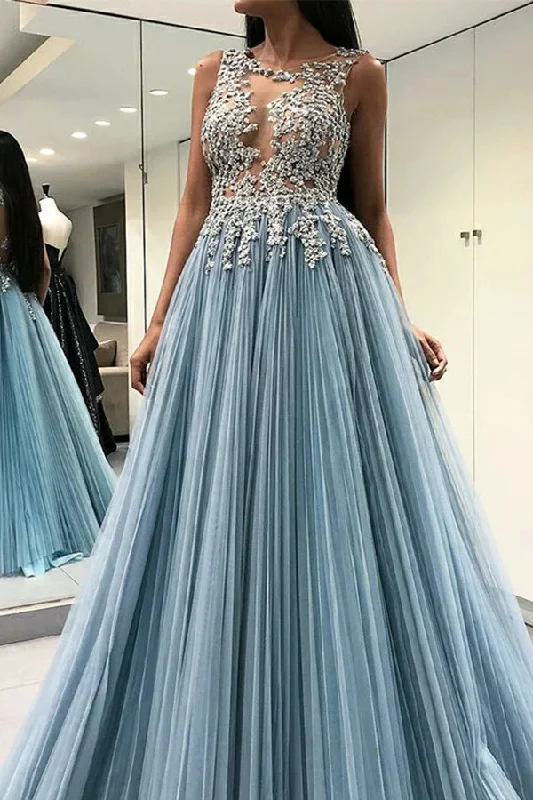 Casual Clothing For Women Classic Charm A Line Sleeveless See Through Tulle Prom Dress with Appliques N2561