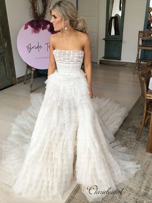 Women's Everyday Garments Seasonal Trend Strapless A-line Wedding Dresses, Fluffty Fancy Wedding Dresses