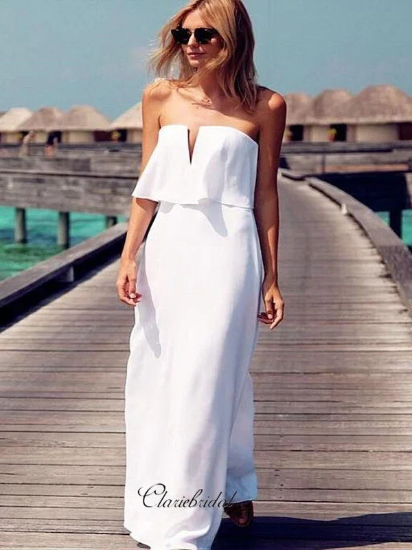 Elegant Women's Attire Chic Sophistication White Chiffon Summer Wedding Dresses, Strapless Wedding Dresses, Cheap Bridal Gowns