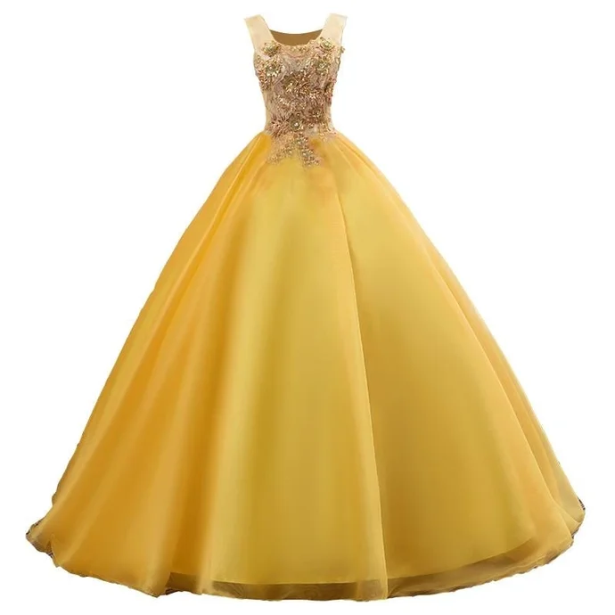 Women's Seasonal Clothes Graceful Cut Yellow Prom Dresses Evening Dress Fairy Formal Gowns Party Wear V13