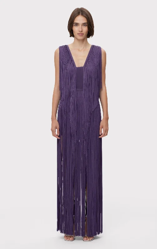 Comfortable Women's Clothing Elevated Style PLUNGING FRINGE GOWN