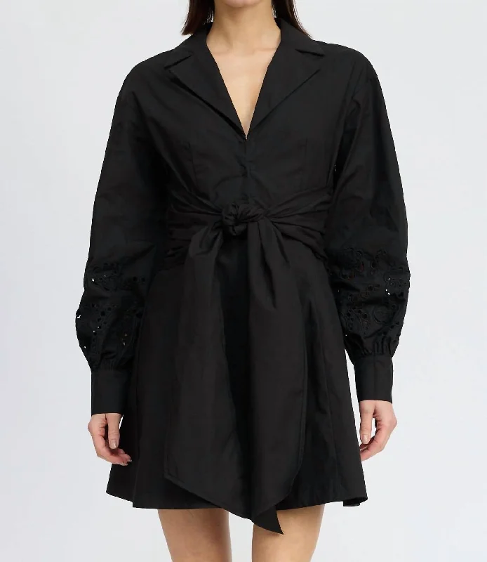 Classic Women's Apparel Sophisticated Cut Bendetta Eyelet Shirt Dress In Black