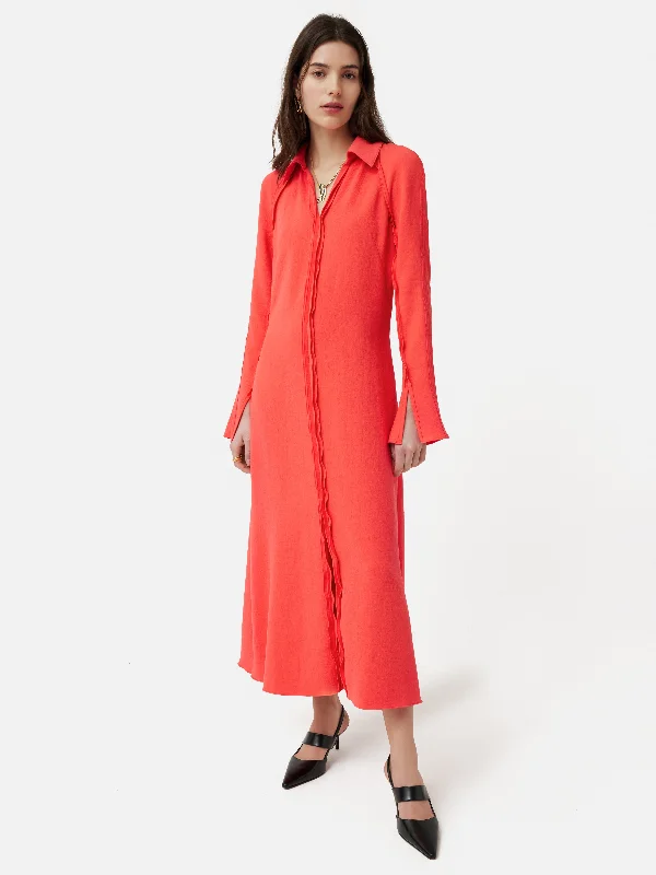 Women's Functional Outfit For Outdoor Activities Flowing Silhouette Japanese Crepe Shirt Dress | Coral